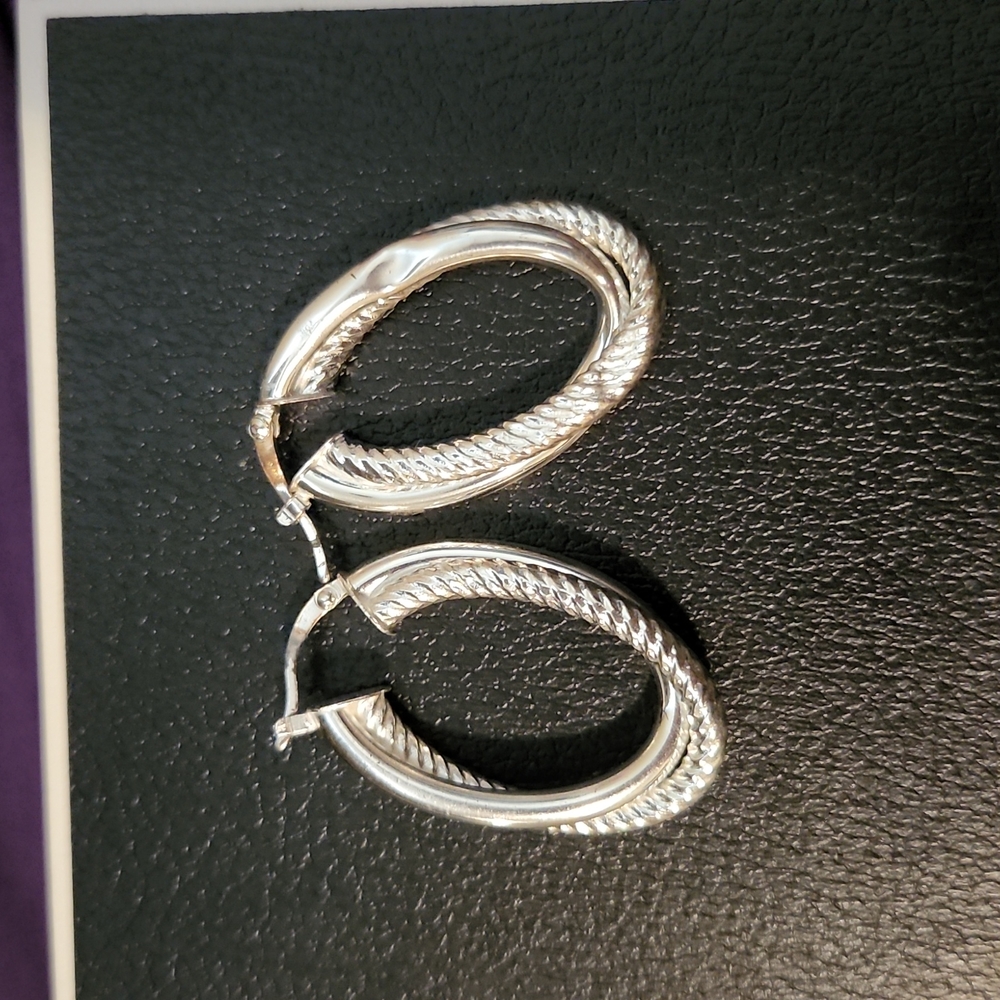 MACY'S Textured and Polished Twisted Hoop Earrings in Sterling Silver